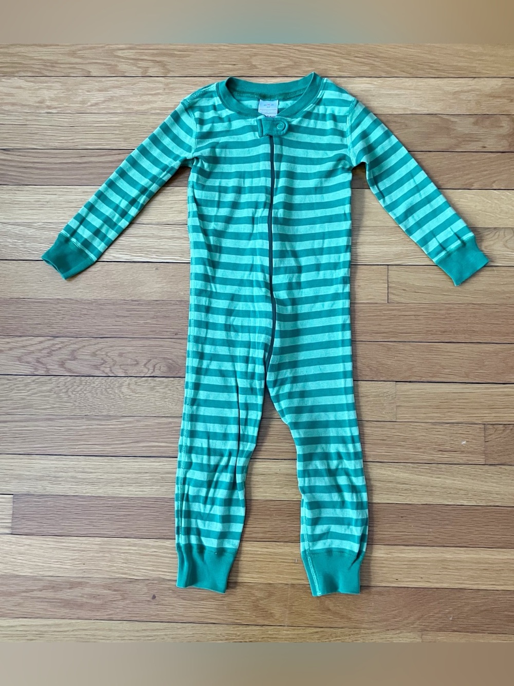 Hanna Andersson Green Stripe Cotton One Piece Zip Up Sleeper Pajamas 90 3T